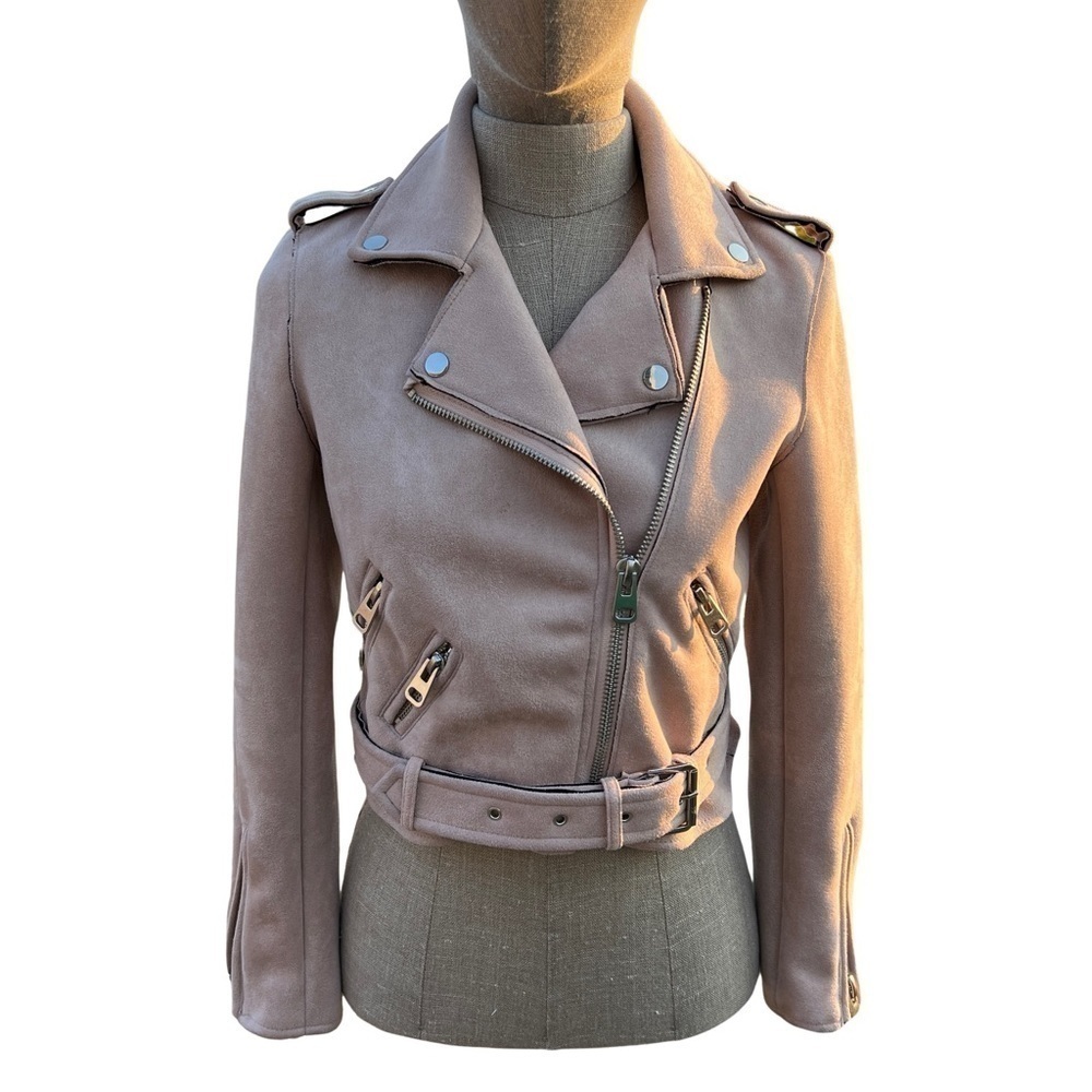 Cosa Nova Faux Suede Pink Cropped Biker Moto Jacket Size Small